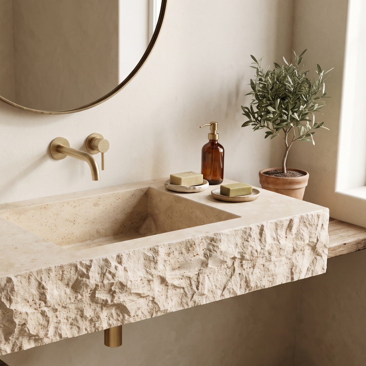 Travertine Sink - rough chiselled