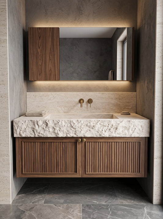 Custom Travertine Sink - rough chiselled