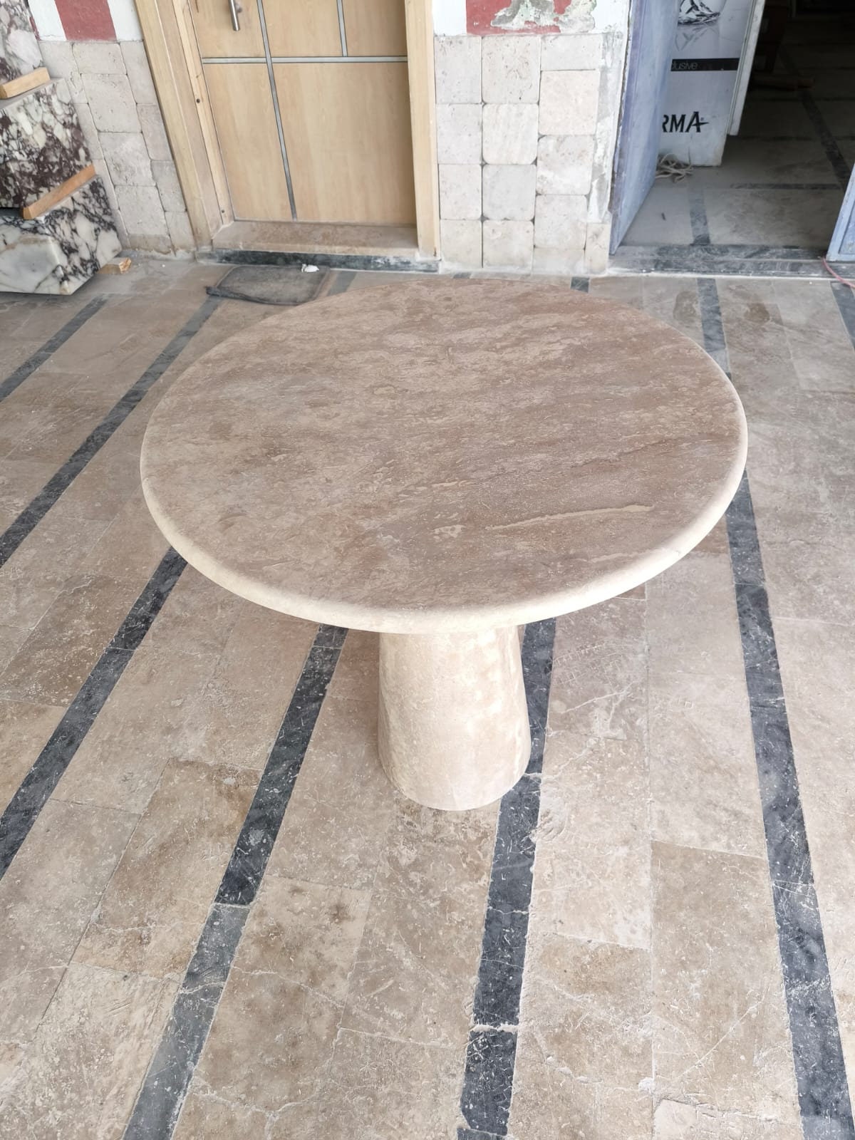 Travertine Plinth Table