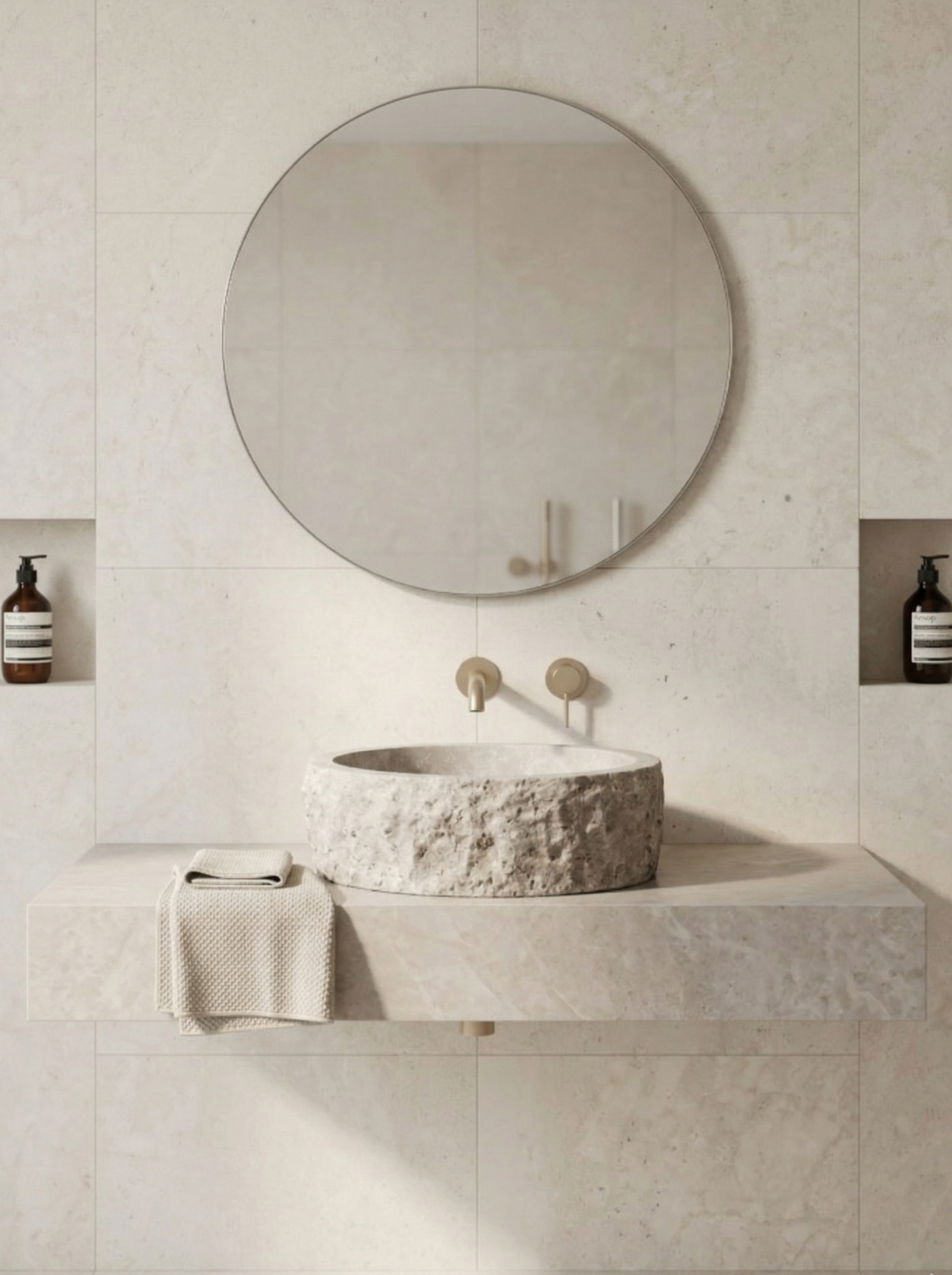Rustic Round Silver Travertine Sink