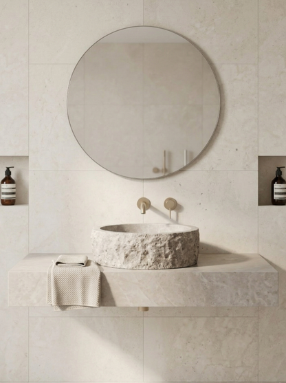 Rustic Round Silver Travertine Sink