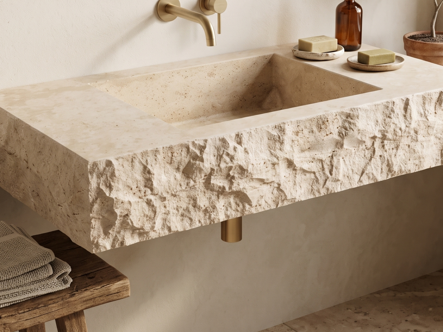Travertine Sink - rough chiselled