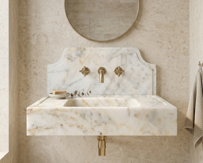 Calacatta Gold Marble Wall-Mounted Sink with Backsplash
