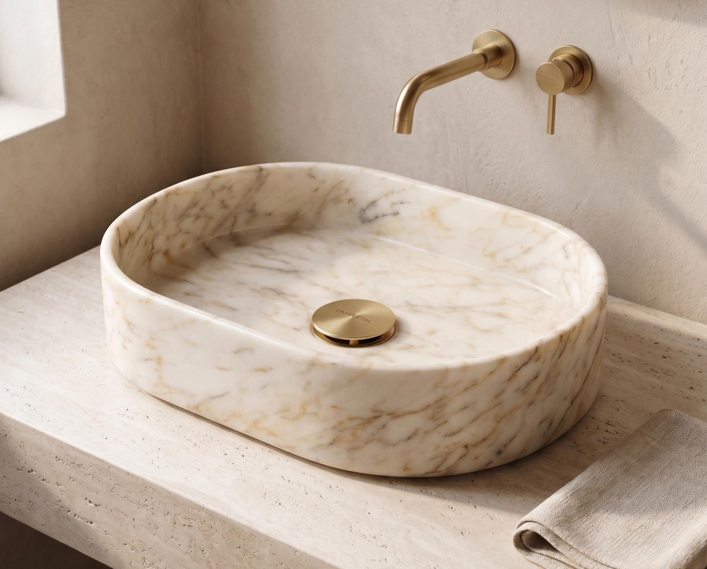 Handmade Calacatta Gold Marble Oval Sink