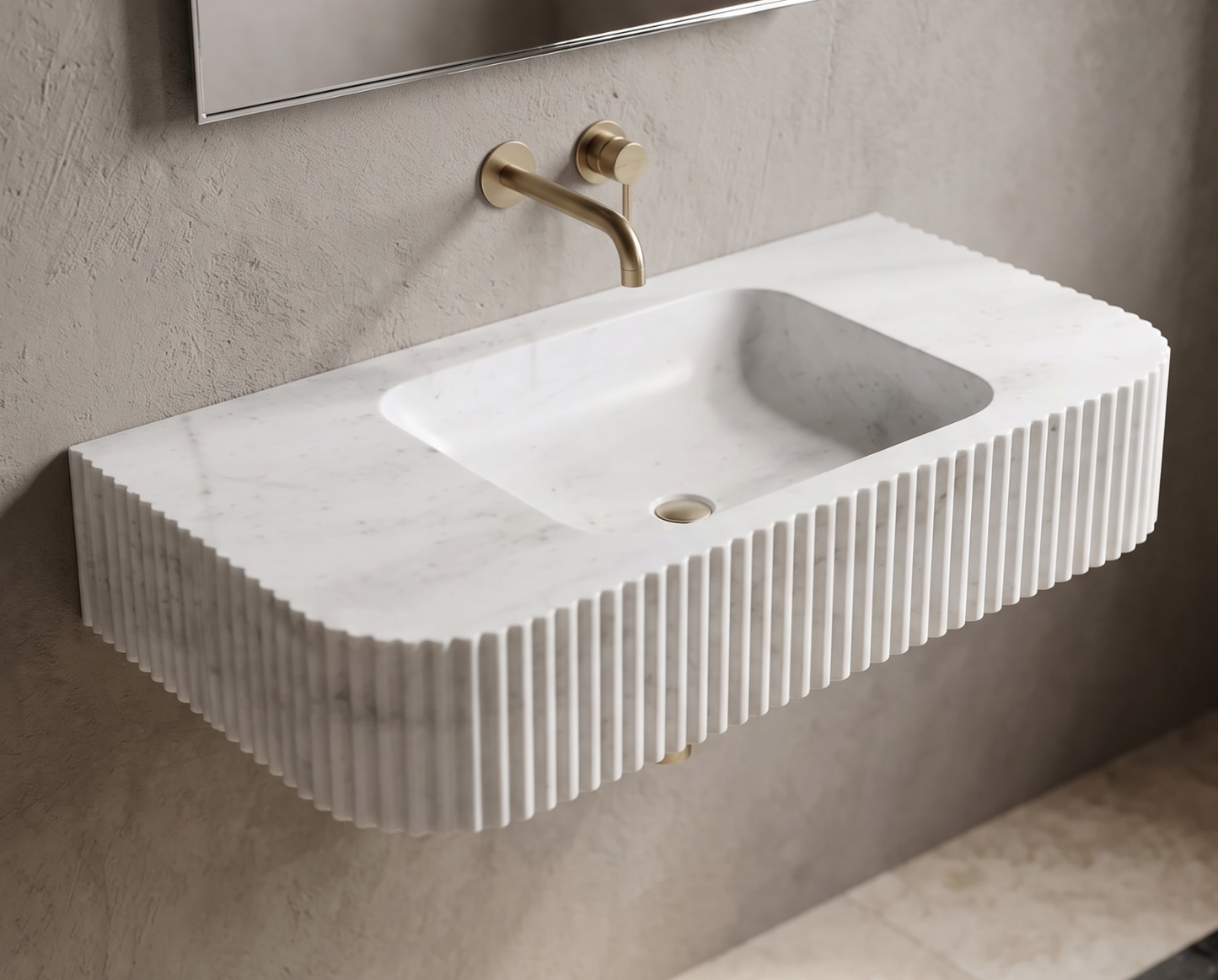 White Carrara Marble Fluted Sink