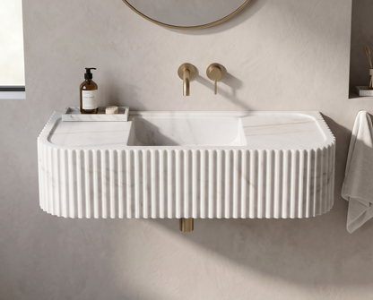 Handmade White Elegance Carrara Marble Wall-Mounted Sink