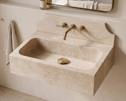 Wall-Mounted Travertine Sink with Backsplash