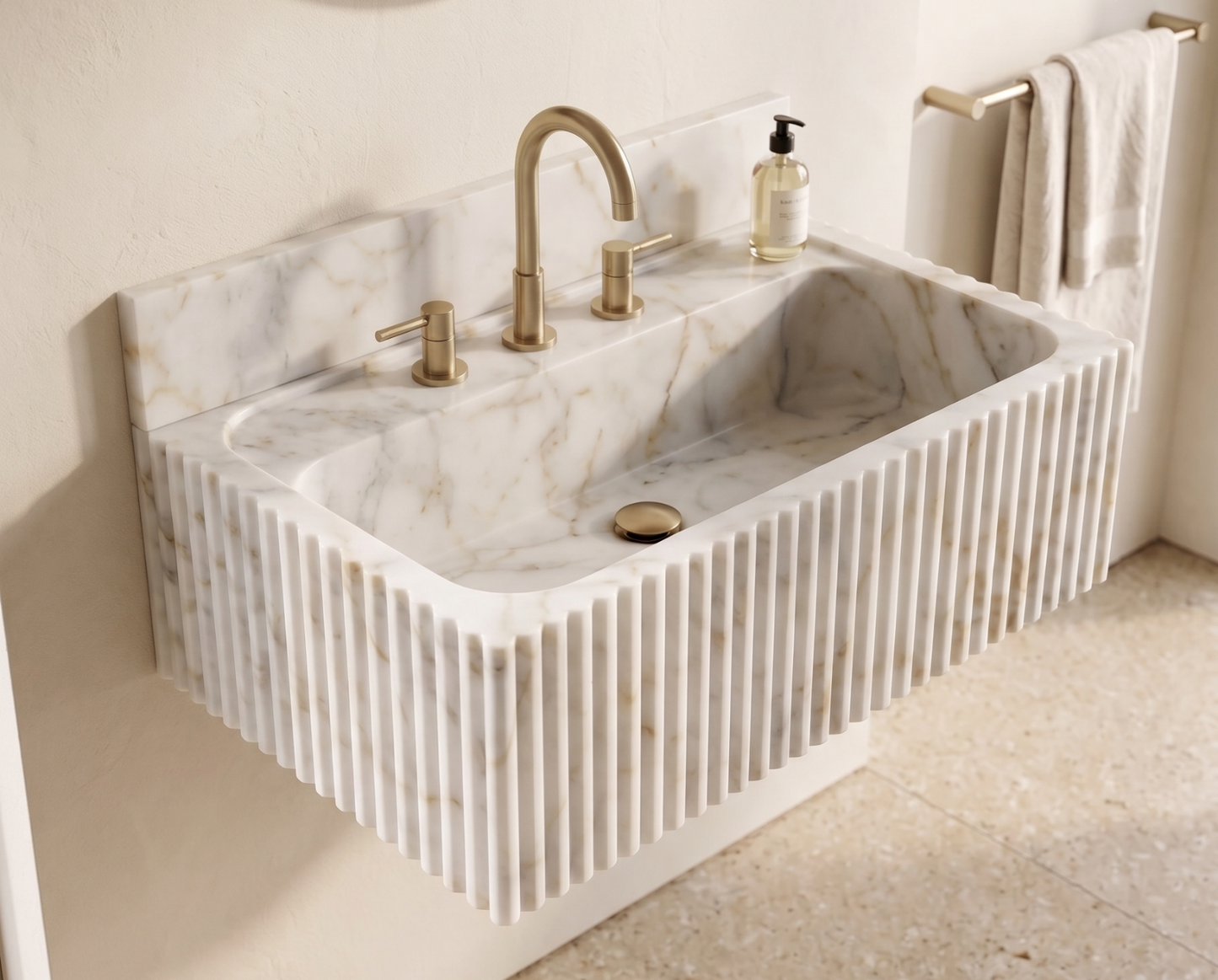 Calacatta Viola Marble Wall-Mounted Sink with Backsplash