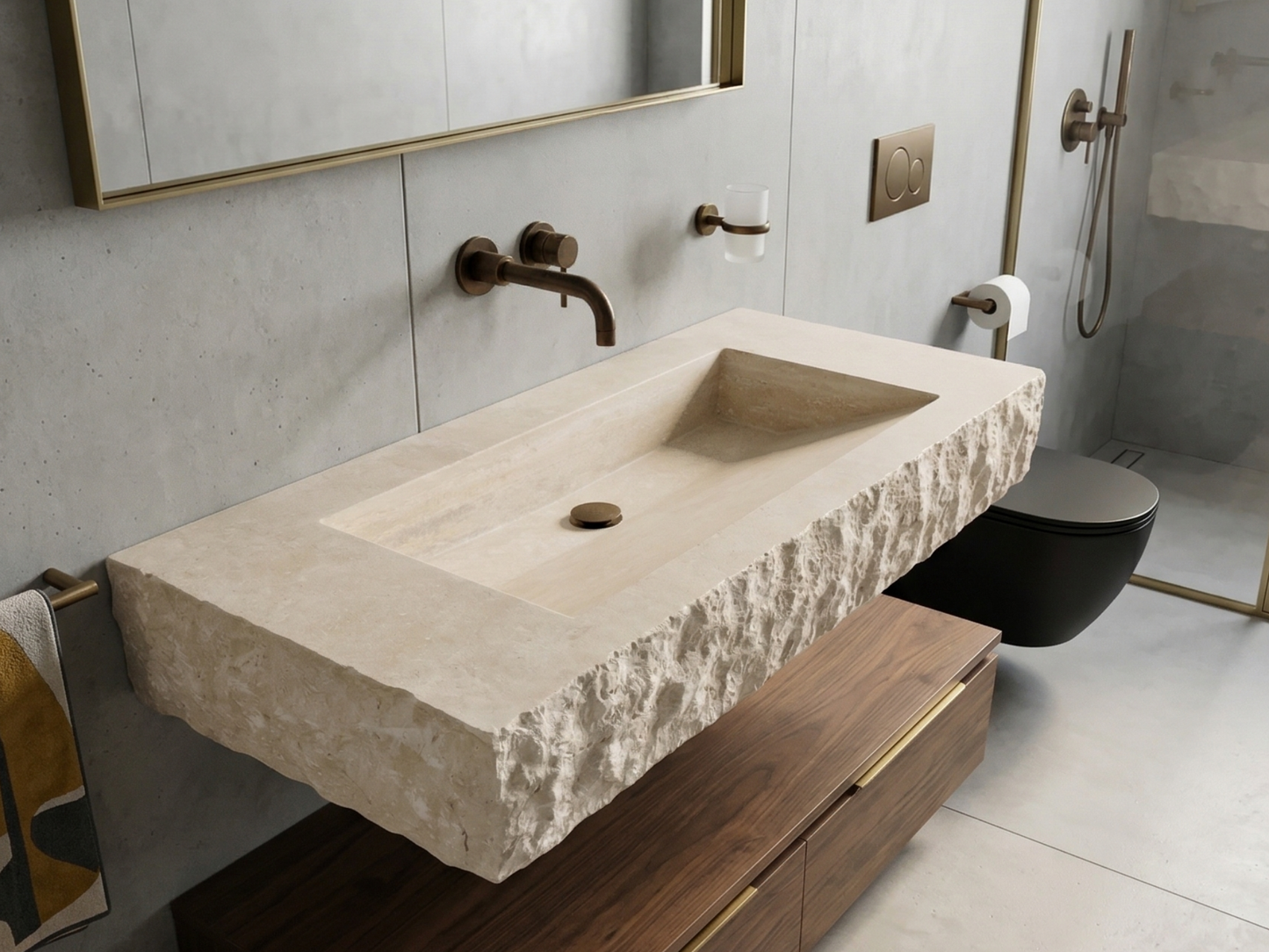 Handmade Travertine Wall-Mount Sink