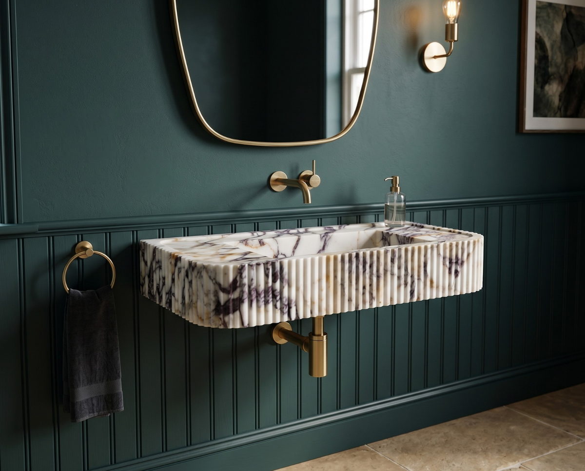 Calacatta Viola Fluted Marble Sink