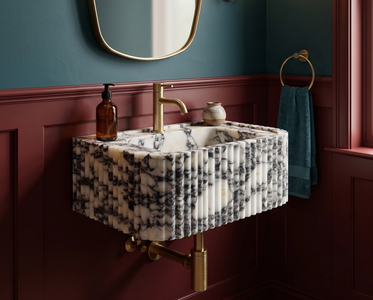 Calacatta Viola Fluted Marble Sink
