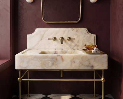 Calacatta Gold Marble Sink with Backsplash, Custom Wall-Mounted Bathroom Basin