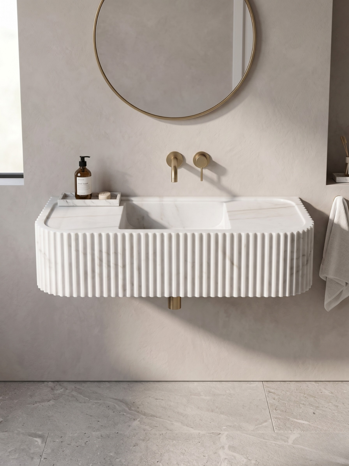 Handmade White Elegance Carrara Marble Wall-Mounted Sink