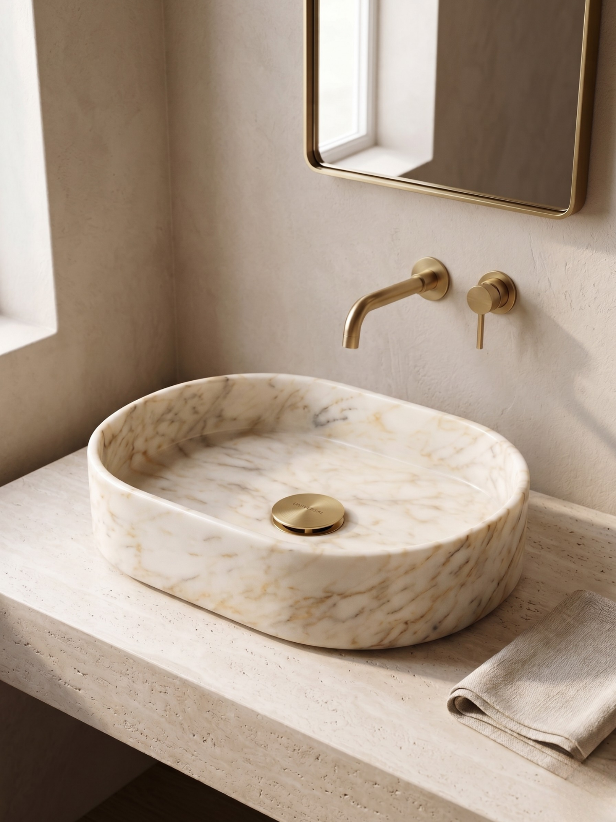 Handmade Calacatta Gold Marble Oval Sink