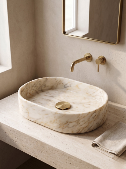 Handmade Calacatta Gold Marble Oval Sink