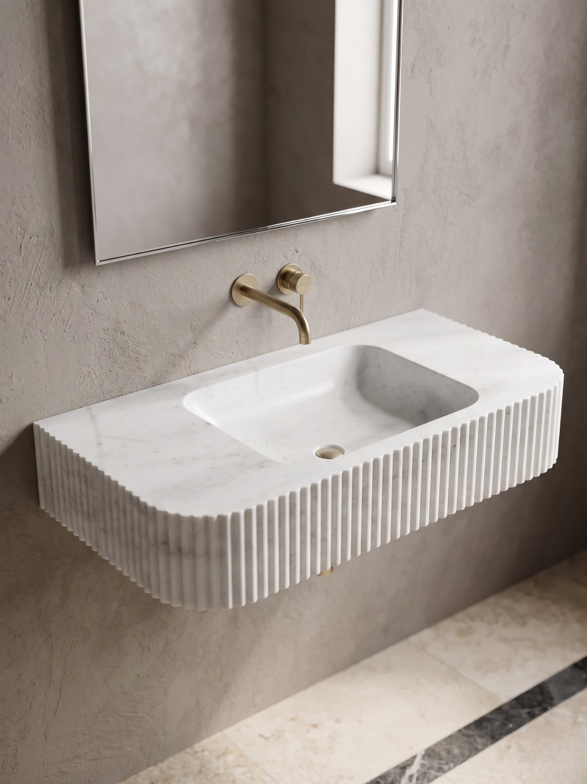 White Carrara Marble Fluted Sink