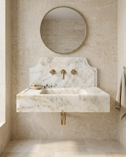 Calacatta Gold Marble Wall-Mounted Sink with Backsplash