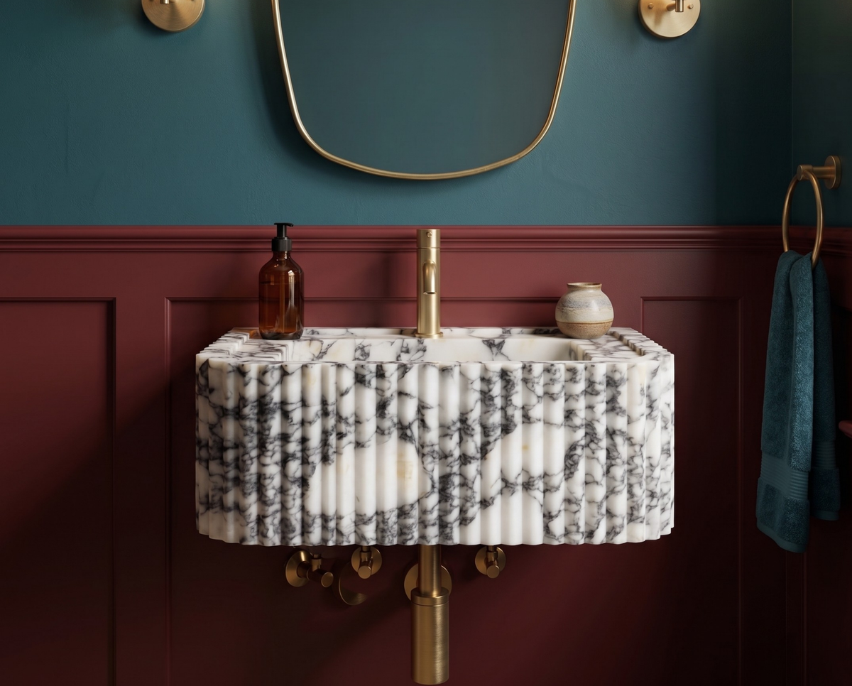 Calacatta Viola Fluted Marble Sink