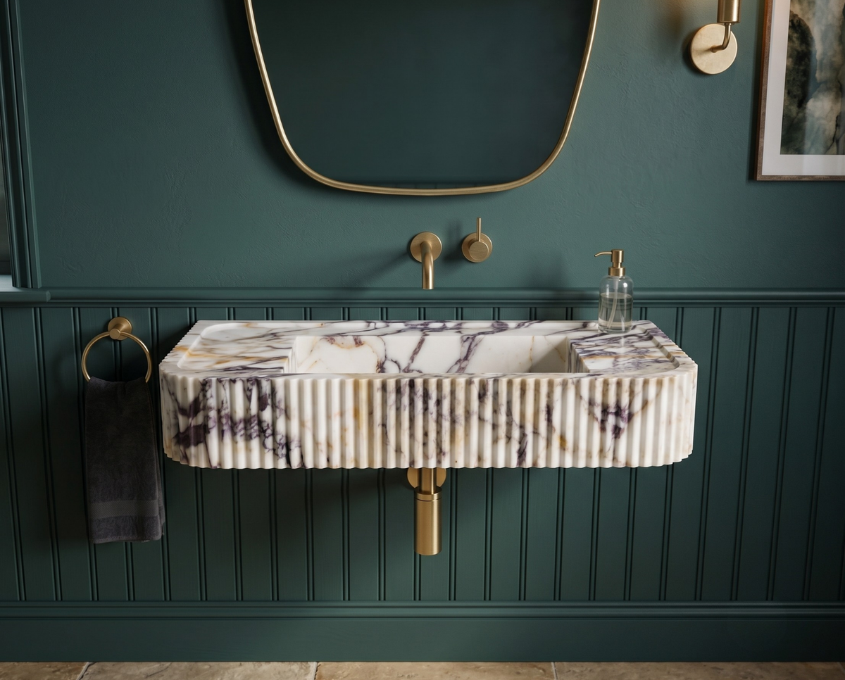 Calacatta Viola Fluted Marble Sink