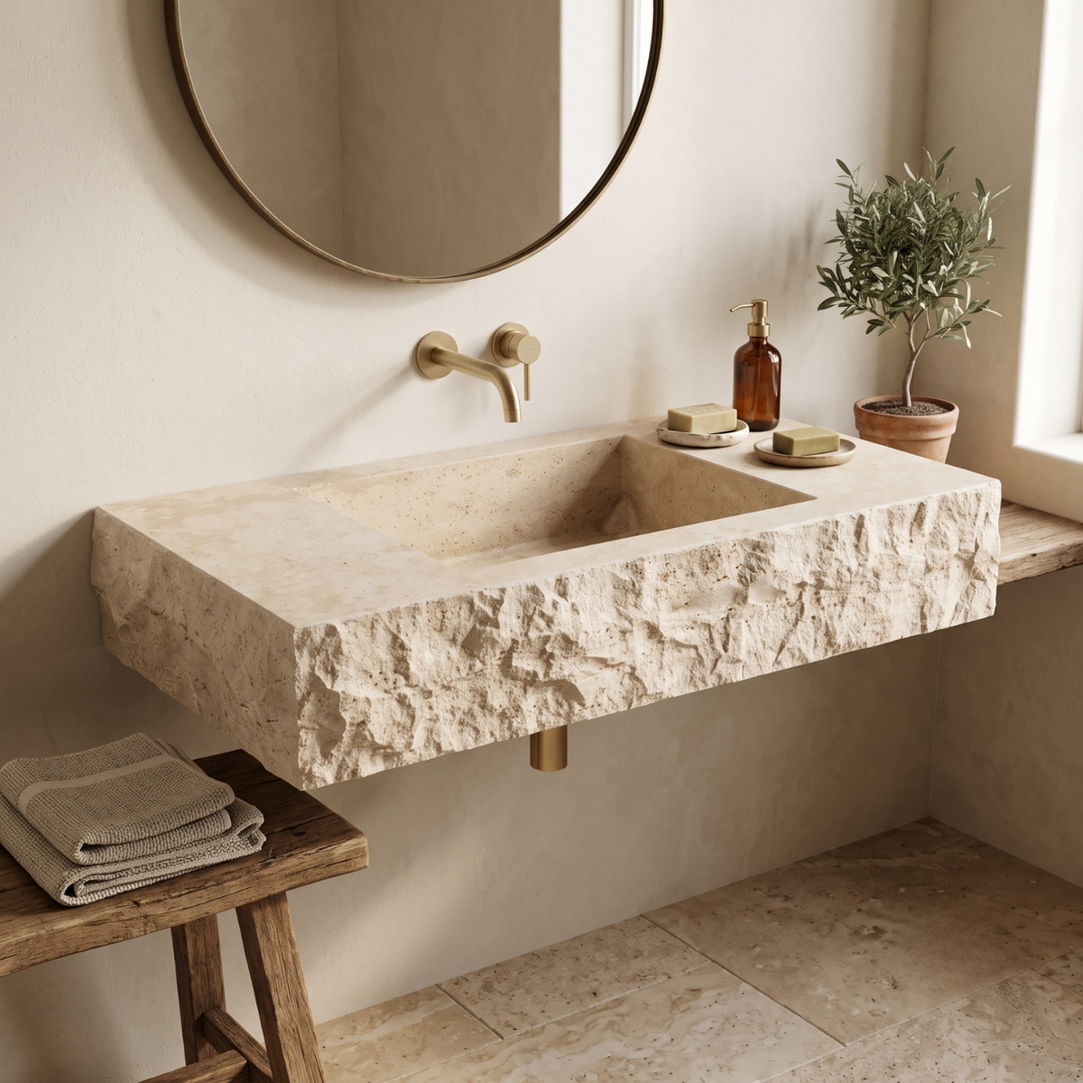 Custom Handmade Travertine Sink