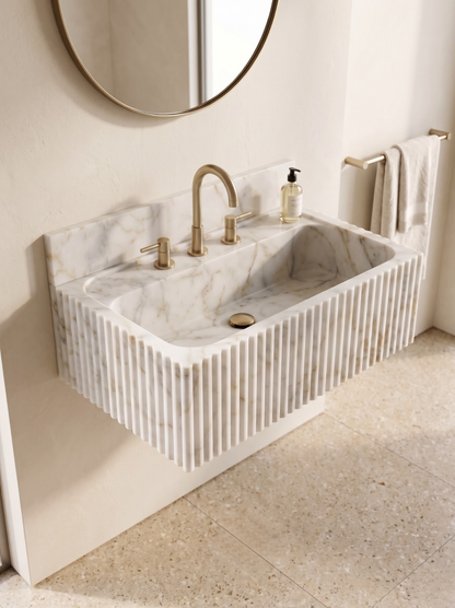 Calacatta Viola Marble Wall-Mounted Sink with Backsplash