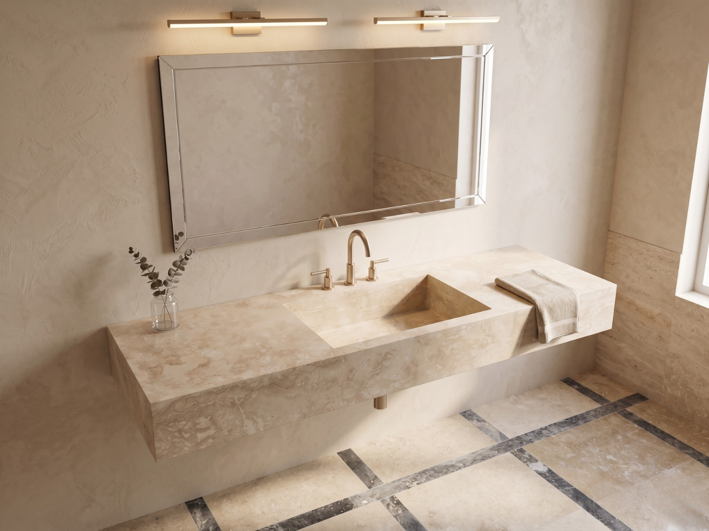 Travertine Rectangular Basin