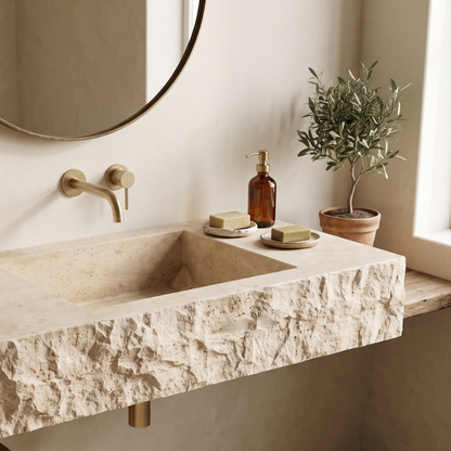 Travertine Sink - rough chiselled