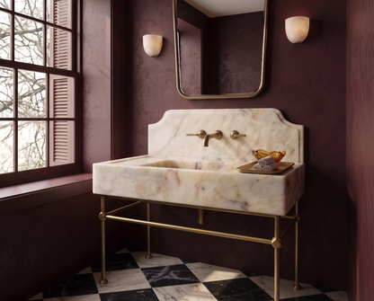Calacatta Gold Marble Sink with Backsplash, Custom Wall-Mounted Bathroom Basin