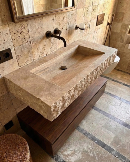 Handmade Travertine Wall-Mount Sink