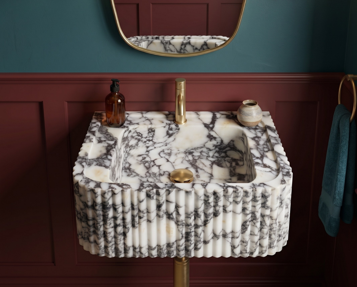 Calacatta Viola Fluted Marble Sink