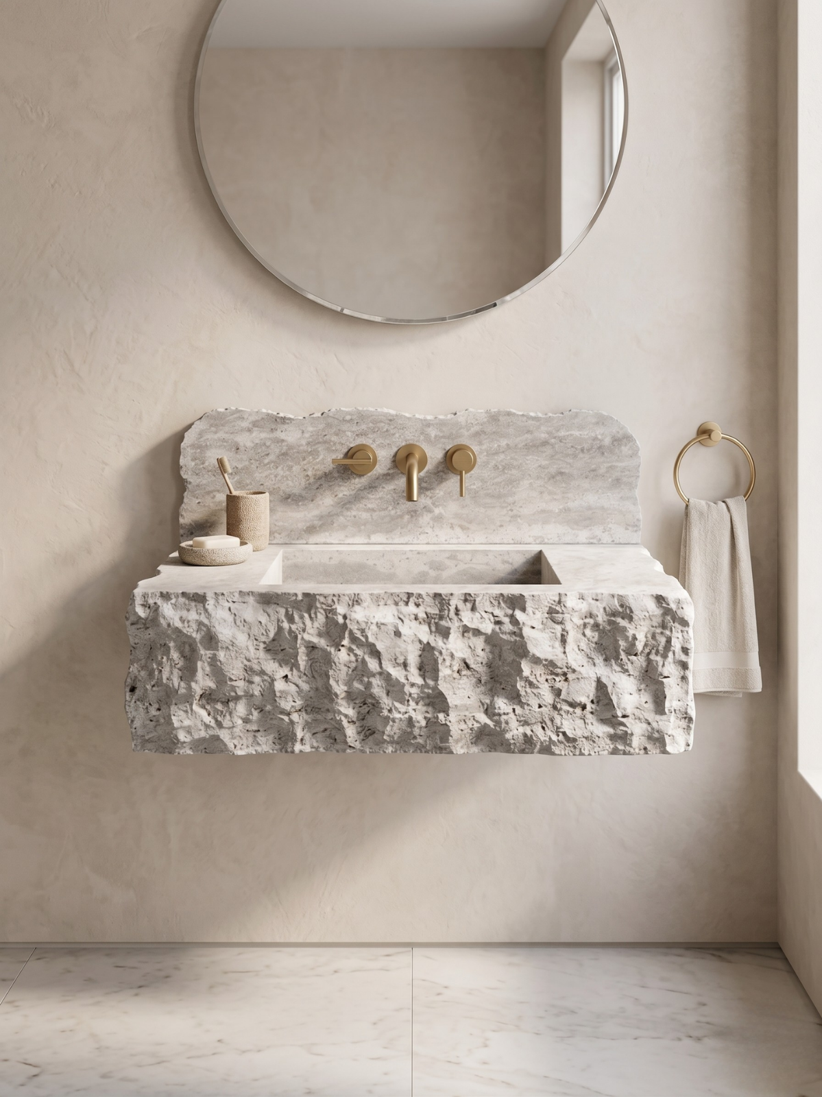 Silver Travertine Bathroom Sink
