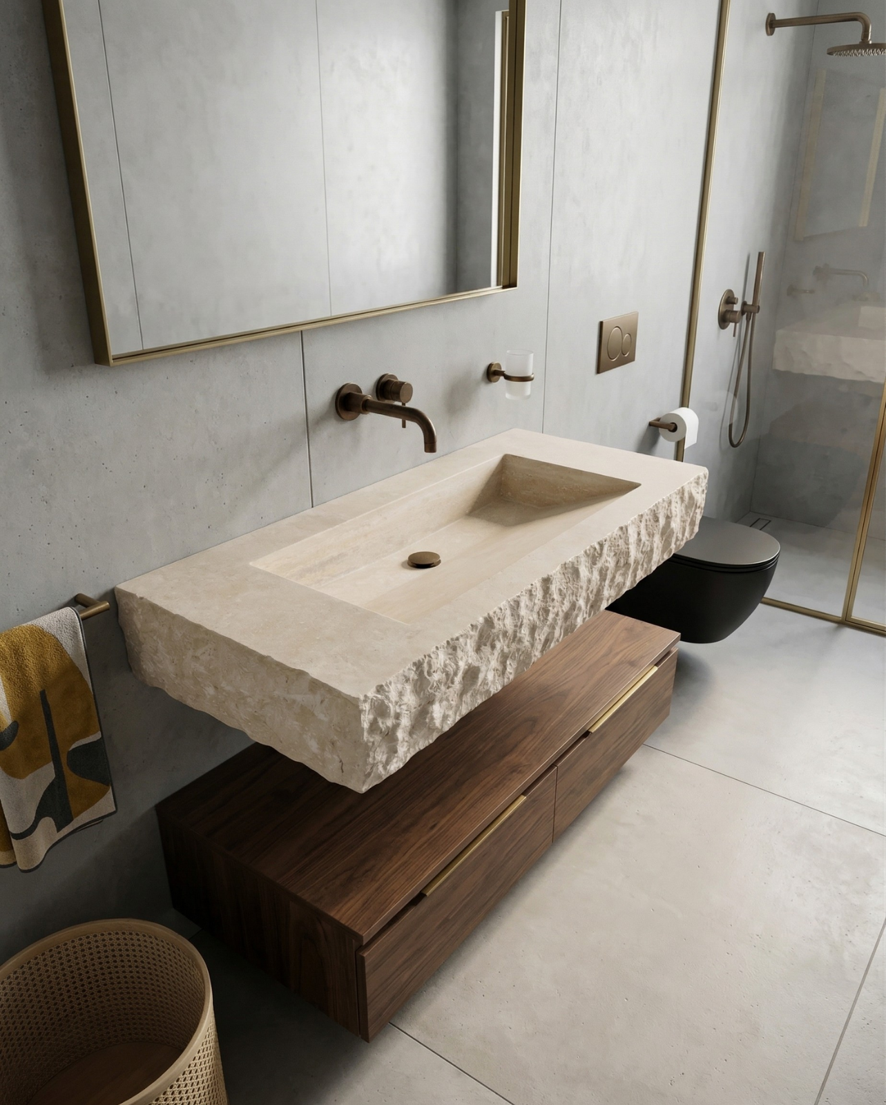 Handmade Travertine Wall-Mount Sink