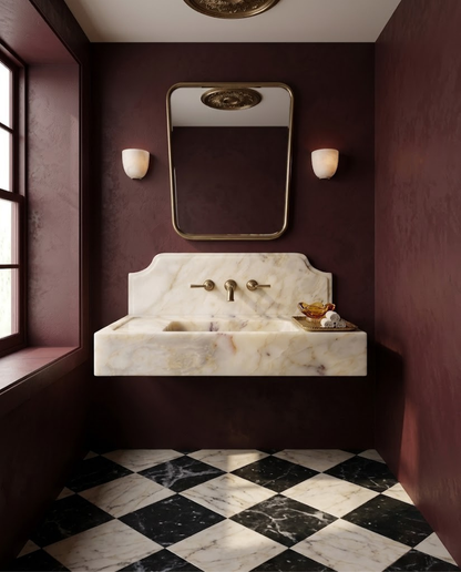 Calacatta Gold Marble Sink with Backsplash, Custom Wall-Mounted Bathroom Basin
