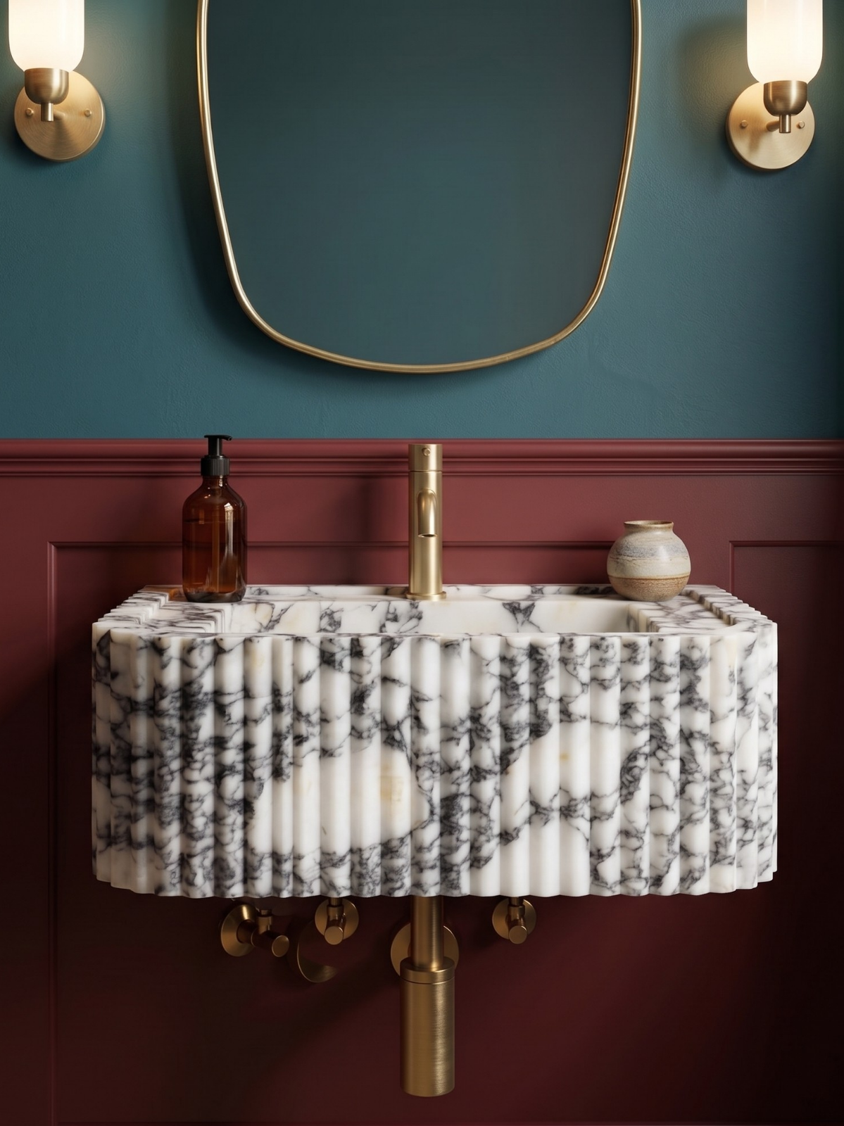 Calacatta Viola Fluted Marble Sink