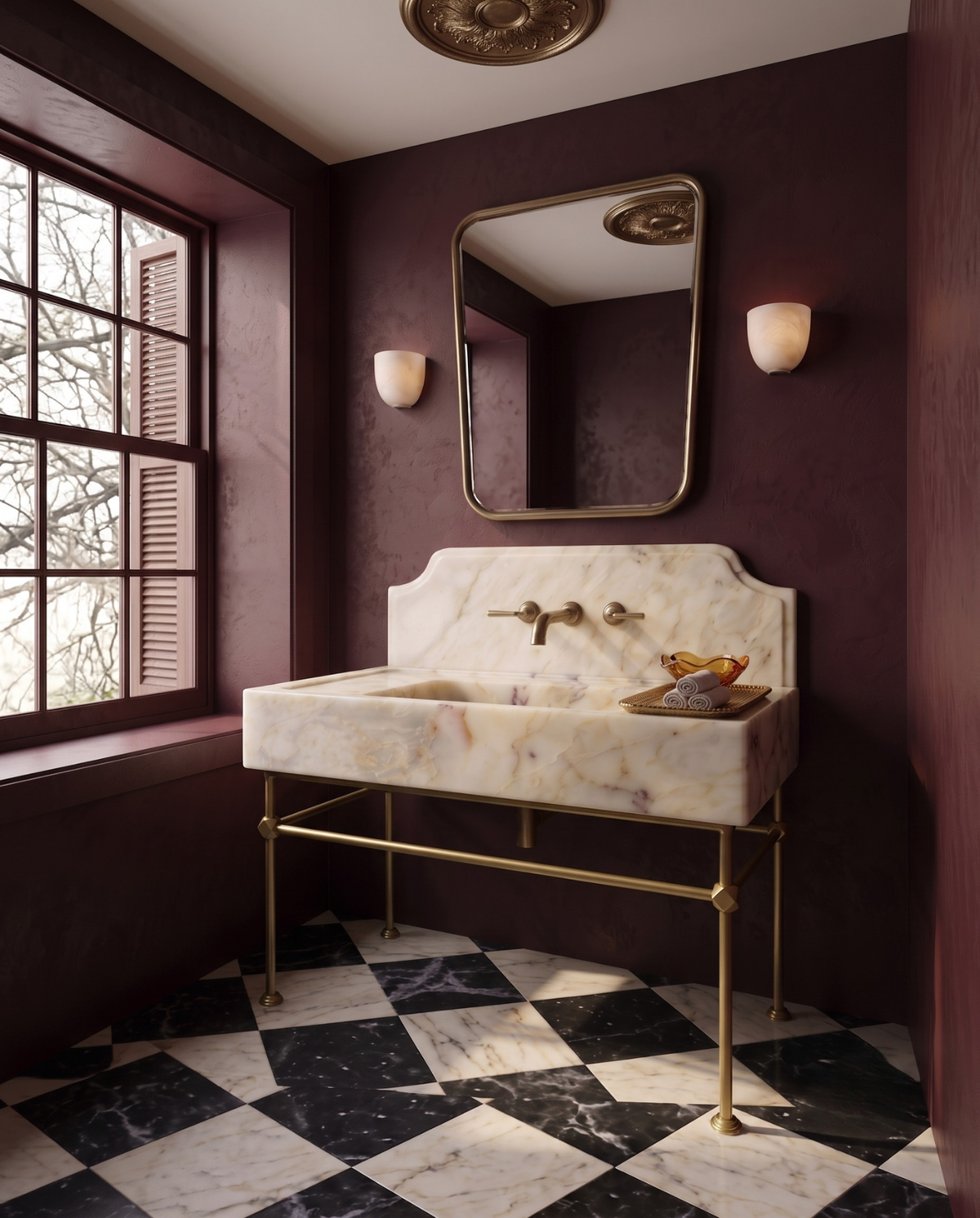 Calacatta Gold Marble Sink with Backsplash, Custom Wall-Mounted Bathroom Basin