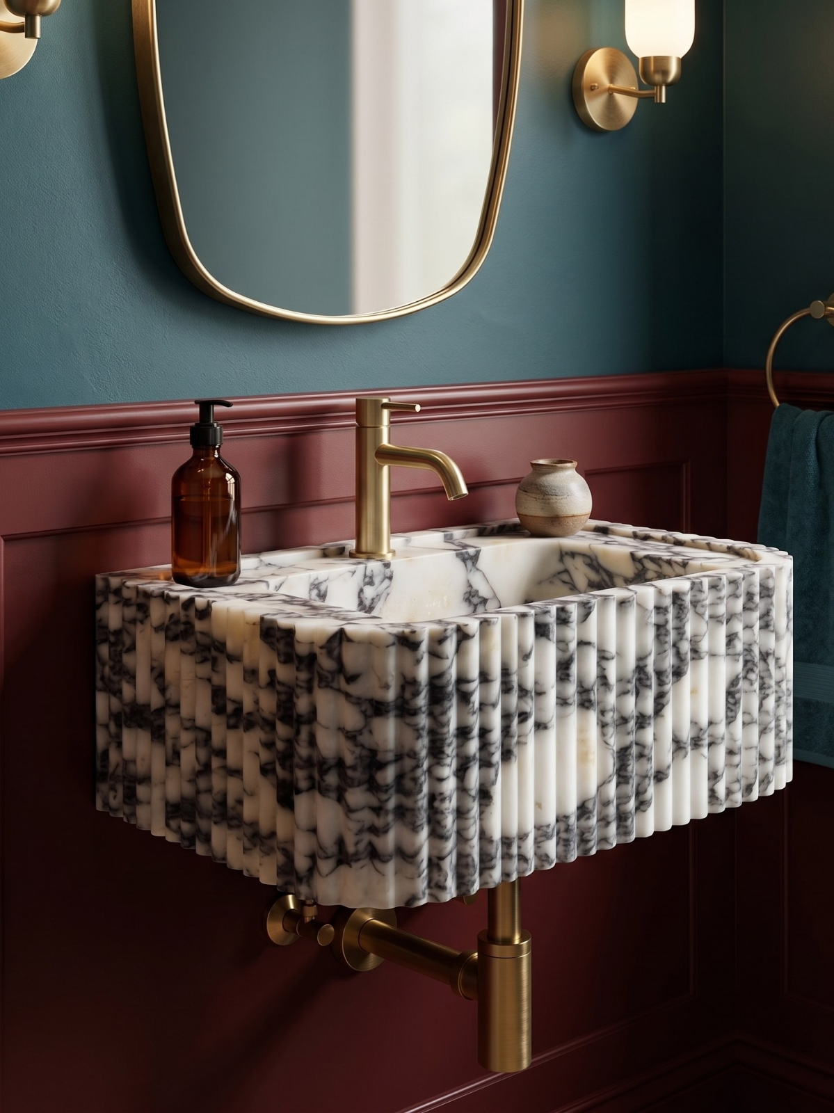 Calacatta Viola Fluted Marble Sink