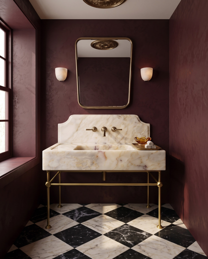 Calacatta Gold Marble Sink with Backsplash, Custom Wall-Mounted Bathroom Basin