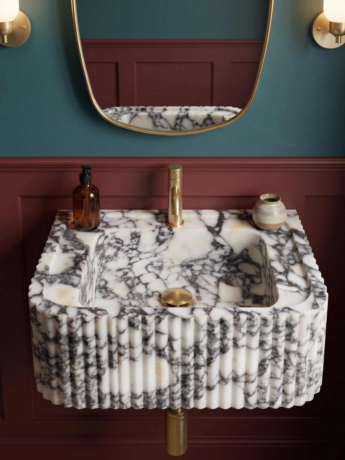 Calacatta Viola Fluted Marble Sink
