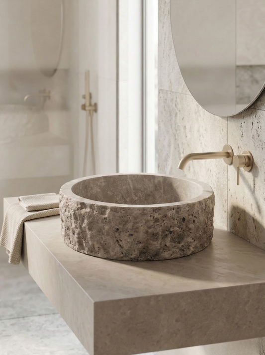 Rustic Round Silver Travertine Sink