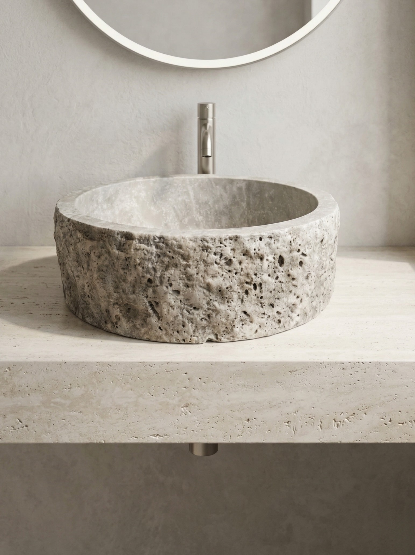 Rustic Round Silver Travertine Sink