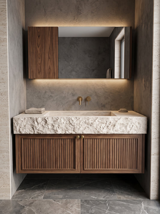 Custom Travertine Sink - rough chiselled