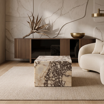 Calacatta Marble Cube Side Table, Handmade Natural Stone Plinth End Table, Custom Size