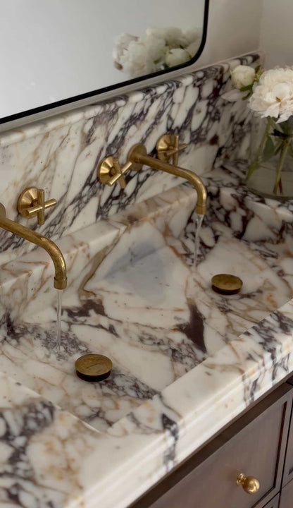 Calacatta Viola Marble Vanity Top Sink with Backsplash, Handmade Natural Stone Bathroom Sink, Custom Countertop Basin