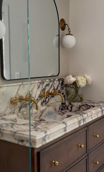 Calacatta Viola Marble Vanity Top Sink with Backsplash, Handmade Natural Stone Bathroom Sink, Custom Countertop Basin