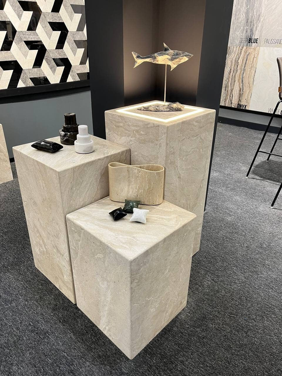 Travertine Plinth Side Table