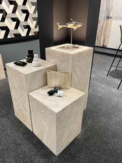 Travertine Plinth Side Table