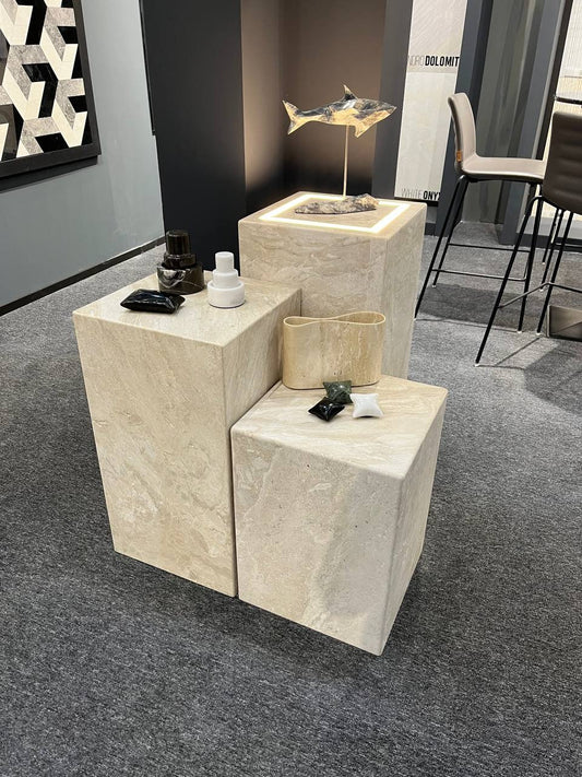 Travertine Plinth Side Table