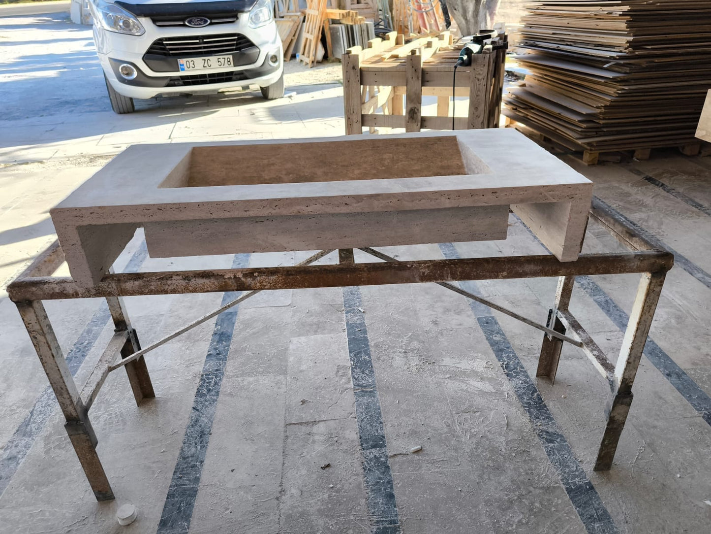 Handmade Travertine Wall-Mount Sink