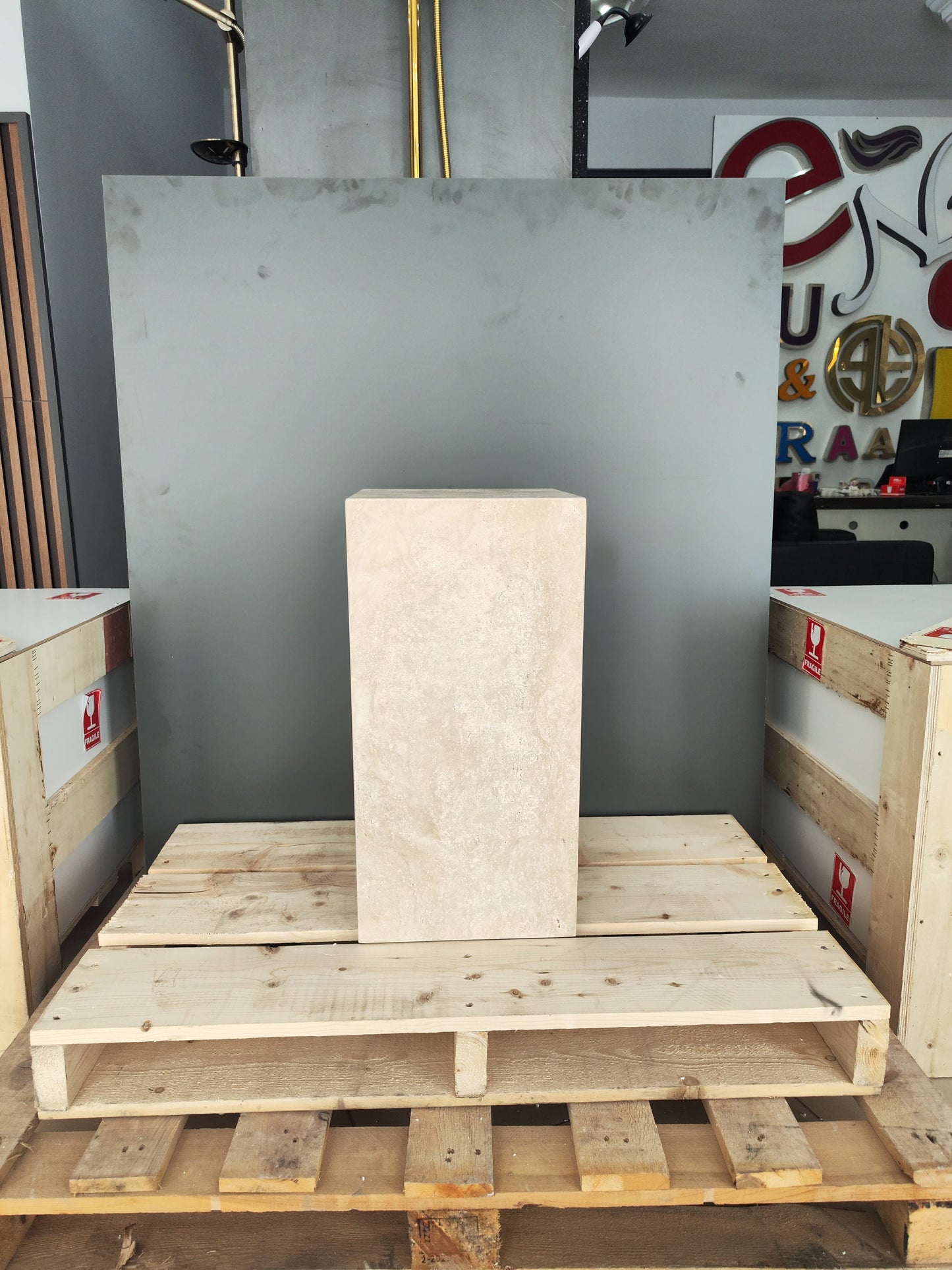 Travertine Plinth Table