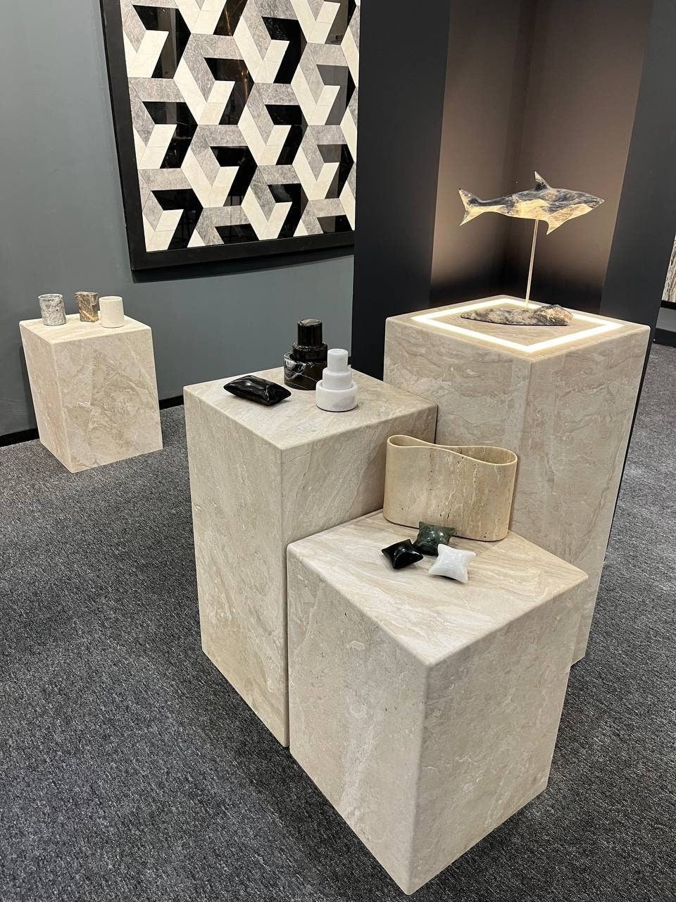 Travertine Plinth Side Table